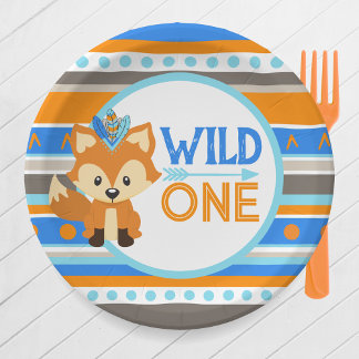 Gemusterte Wild One Fox 1. Geburtstagspapier-Telle Pappteller