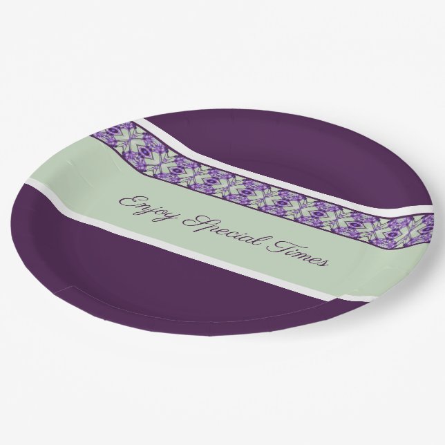 Gemusterter Akzent in Plum Lila Pappteller (Schrägansicht)