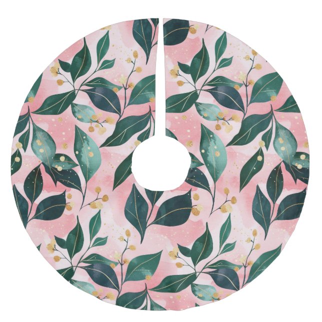 Gemusterter botanischer Winterurlaub Polyester Weihnachtsbaumdecke (Vorderseite)