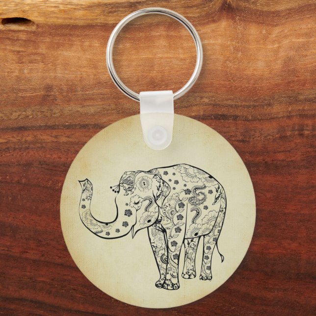 Gemusterter Elefant Schlüsselanhänger (Vorderseite)