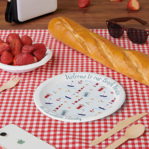 Gemusterter Empfang am Strand Pappteller