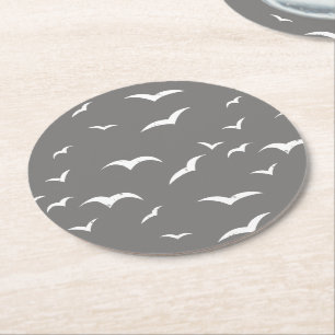 Gemusterter Nautic Soft Graue und White Sea Bird Runder Pappuntersetzer