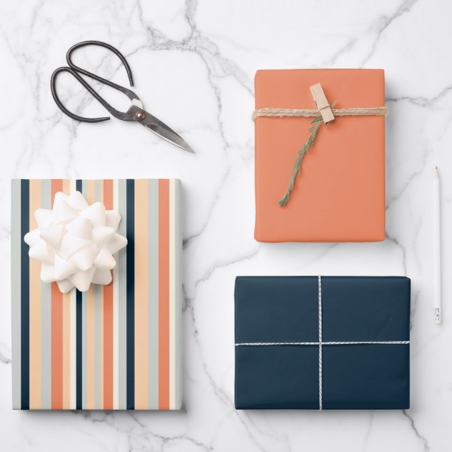 Gemusterter vertikaler Streifen Geschenkpapier Set (Vorderseite)