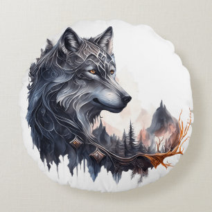 Gemusterter Wolf Rundes Kissen
