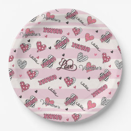 Gemusterter XOXO Valentinstag Pappteller