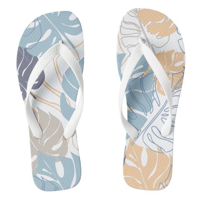 Gemustertes blaues und gelbes Blatt Flip Flops (Fußbett)