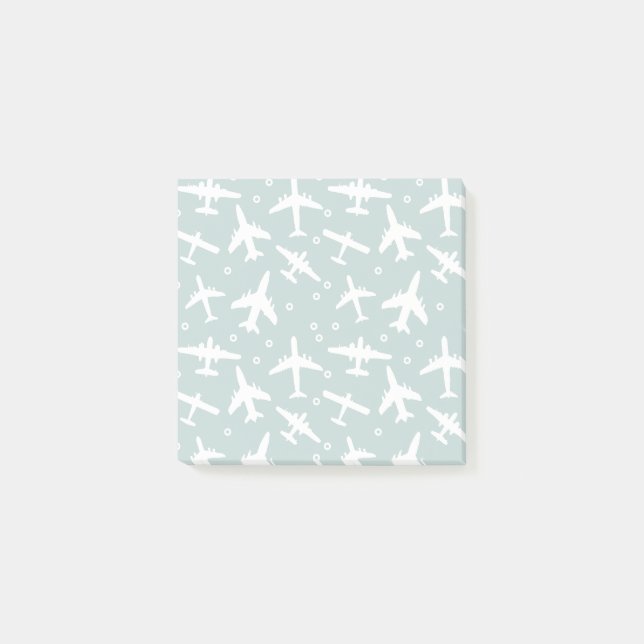 Gemustertes blaues und weißes Flugzeug Post-it Klebezettel (Vorderseite)