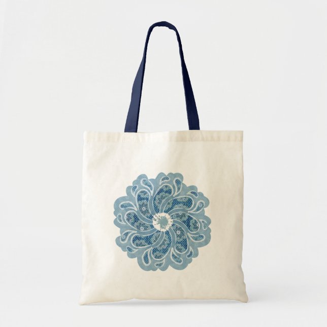 Gemustertes Denim der Blume verblaßte Aquatasche Tragetasche (Vorne)