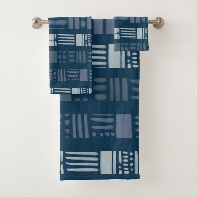 Gemustertes Handtuch in Navy Blue Shades Badhandtuch Set (Insitu)