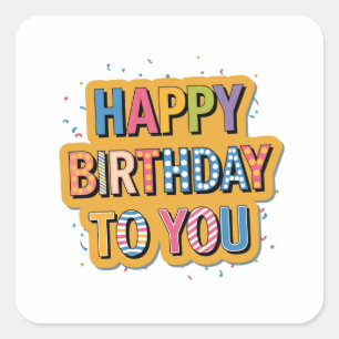 Gemustertes Happy Birthday Quadratischer Aufkleber