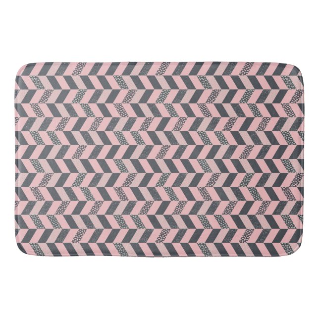 Gemustertes Herringbone, rosa und grau Badematte (Vorderseite)