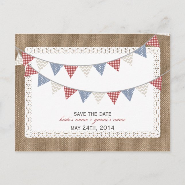 Gemustertes Jagdburlap Save the Date Inspiriert Ankündigungspostkarte (Vorderseite)