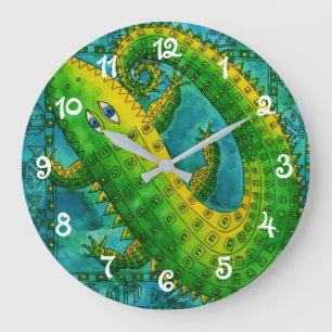 Gemustertes Krokodil Große Wanduhr