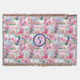 Gemustertes Monogramm Rosa und Blau Paris Decke