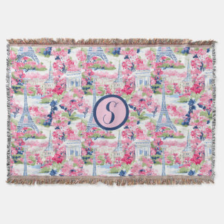 Gemustertes Monogramm Rosa und Blau Paris Decke
