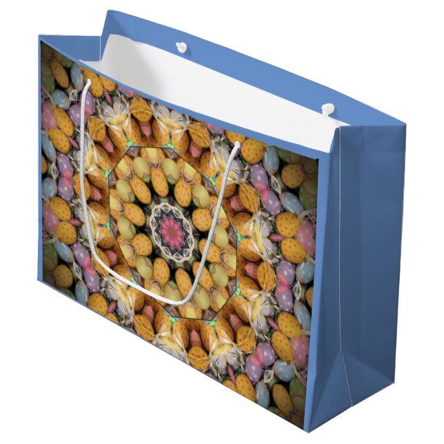 Gemustertes Ostereier Mandala Grosses Große Geschenktüte (Vorderseite Schrägansicht)