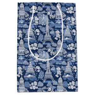 Gemustertes Pariser Blautoilette Mittlere Geschenktüte