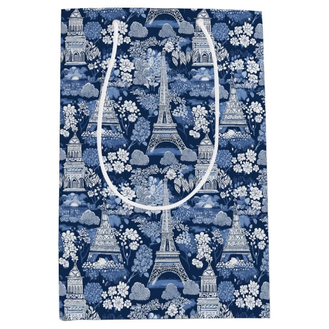 Gemustertes Pariser Blautoilette Mittlere Geschenktüte (Vorderseite)