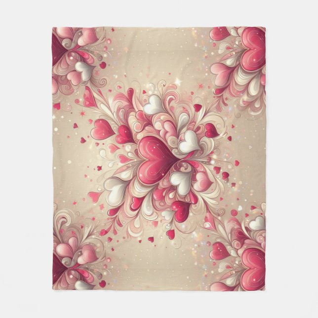 gemustertes Valentinherz Fleecedecke (Vorderseite)