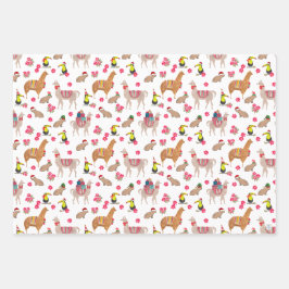 Gemütlich Alpaca Capybara Llama HandIllustriert Geschenkpapier Set