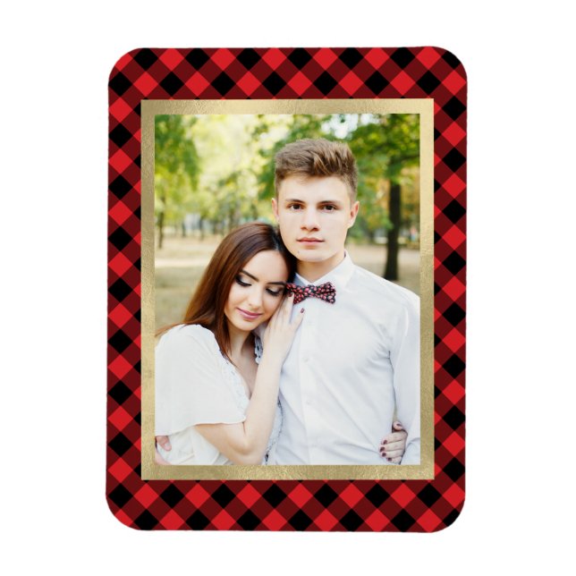 Gemütlich Kariert | Kariertes Foto Rot und Schwarz Magnet (Vertikal)