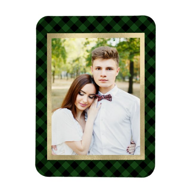 Gemütlich Kariert | Kariertes grün-schwarzes Buffa Magnet (Vertikal)