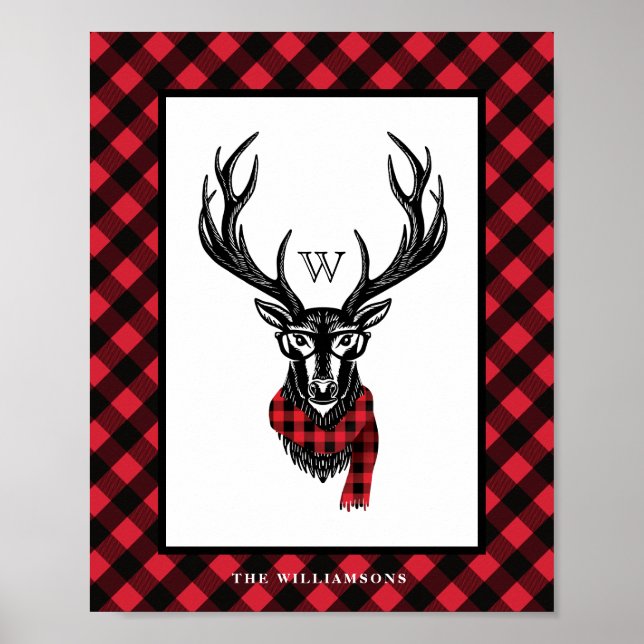 Gemütlich & Warm | Rotes Büffel-Karo Reindeer Mono Poster (Vorne)