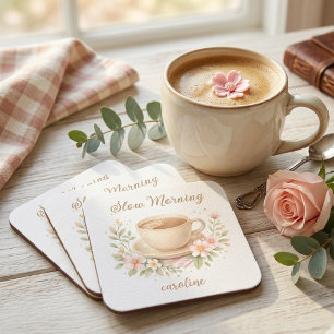 Gemütliche Aquarell-Kaffee- & Blumenillustration Rechteckiger Pappuntersetzer