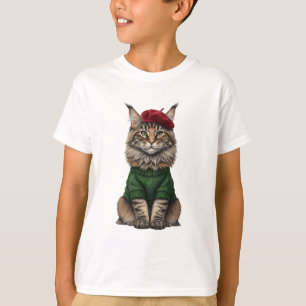 Gemütliche Baskenmütze Maine Coon Katzen Kinder T-Shirt