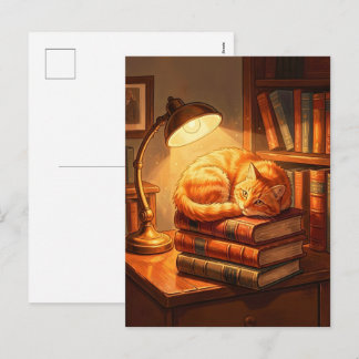 Gemütliche Bibliothekskatze Postkarte - Geschenk f