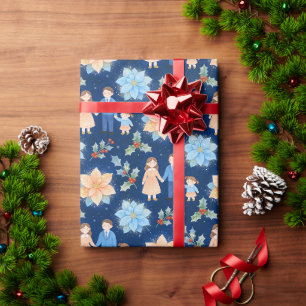 Gemütliche Blaue Aquarell-Familien-Weihnachtsblume Geschenkpapier