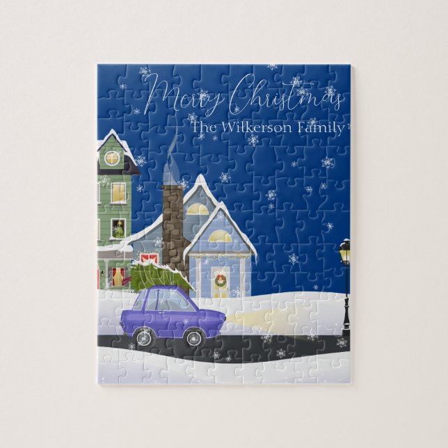Gemütliche blaue Weihnachtsnacht im Snowy Village (Vertikal)