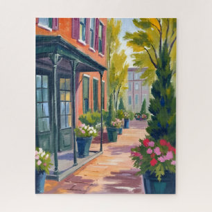 Gemütliche Blumenladenstraße Blühende Stadt Aquare