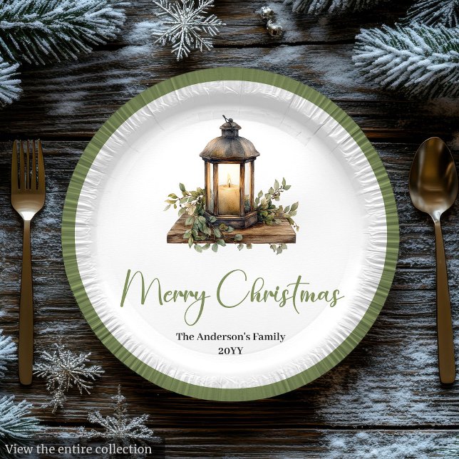 Gemütliche Boho-Wasserfarbe-Weihnachtslaternen-Tel Pappteller (Cozy Boho Watercolor Christmas Lantern Plates)