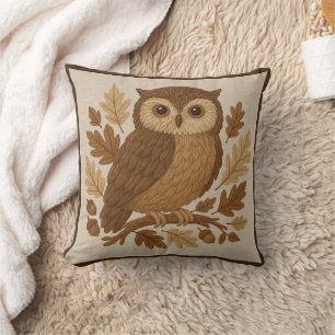 gemütliche Brown Stickerei Herbstkauz & Herbstlaub Kissen