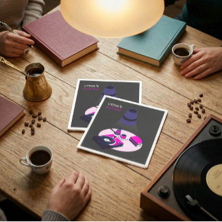 Gemütliche Buchclub-Vinyl-Schallplatten-Kaffeepapi Serviette