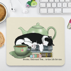 Gemütliche Bücher Katze Smoking Tee Süße Grüne Tee Mousepad