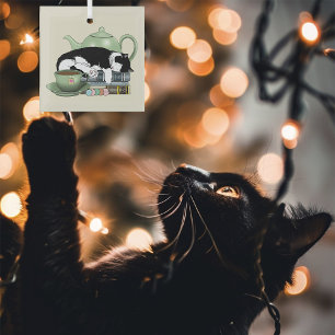 Gemütliche Bücher Katze Smoking Tee Süße Grüne Tee Ornament Aus Glas
