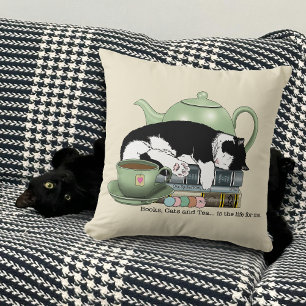 Gemütliche Bücher Katze Smoking Teetasse Süße Grün Kissen
