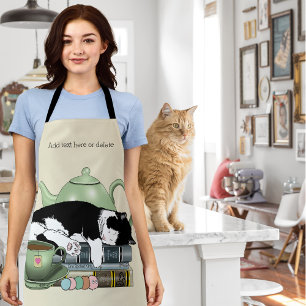 Gemütliche Bücher Katze Smoking Teetasse Süße Grün Schürze