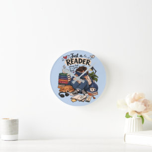 Gemütliche Buchliebhaber-Lesebild-Illustration Runde Wanduhr
