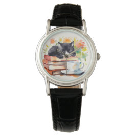 Gemütliche, entspannte Katze in Wasserfarbe Armbanduhr