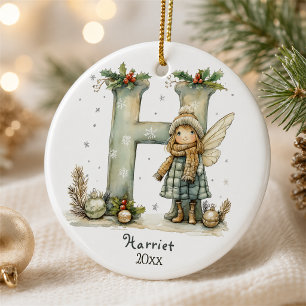 Gemütliche Feen-Weihnachten Anfangsbuchstabe Perso Keramik Ornament