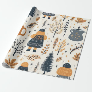 Gemütliche Figuren und Herbstwaldlandschaft Geschenkpapier