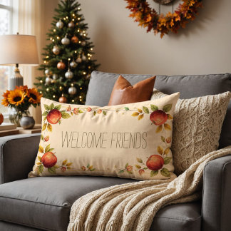 Gemütliche Friendsgiving Herbstblätter Äpfel Warme Lendenkissen