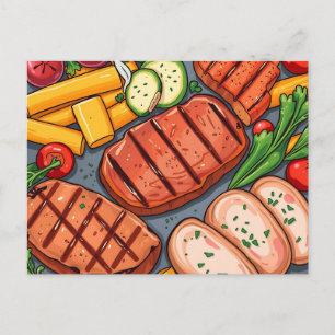 Gemütliche gegrillte Gemüse und leckeres Fleisch Postkarte