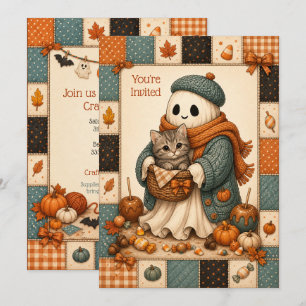 Gemütliche Geister-Kinder-Halloween-Bastelparty-Ei Einladung