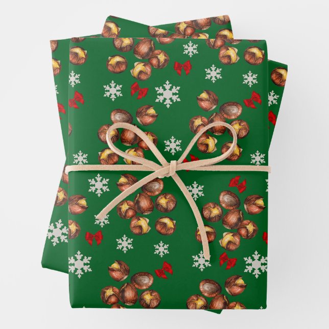 Gemütliche geröstete Kastanien und Schneeflocken W Geschenkpapier Set (Beispiel)