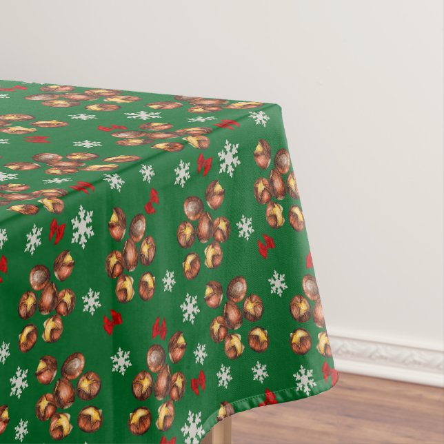 Gemütliche geröstete Kastanien und Schneeflocken W Tischdecke (Beispiel)