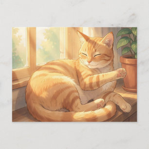Gemütliche getigerte Katze beim Sonnenbaden Postkarte